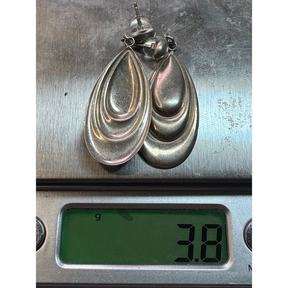 Estate Sterling Silver 925 Italy Retro Teardrop Stud Earrings EZ Push Backs - Picture 8 of 8